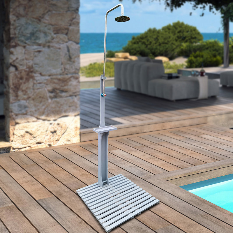 iYofe 7 Ft Freestanding Outdoor Shower Kit, Solid Wood Outdoor Shower